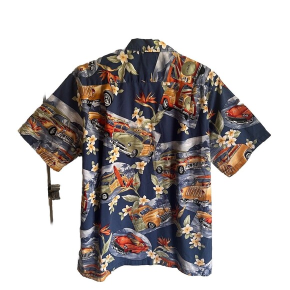 RJC Hawaiian Shirt Men's Small Blue Cars Hot Rod Surf Floral Vintage 90’s - Picture 2 of 14